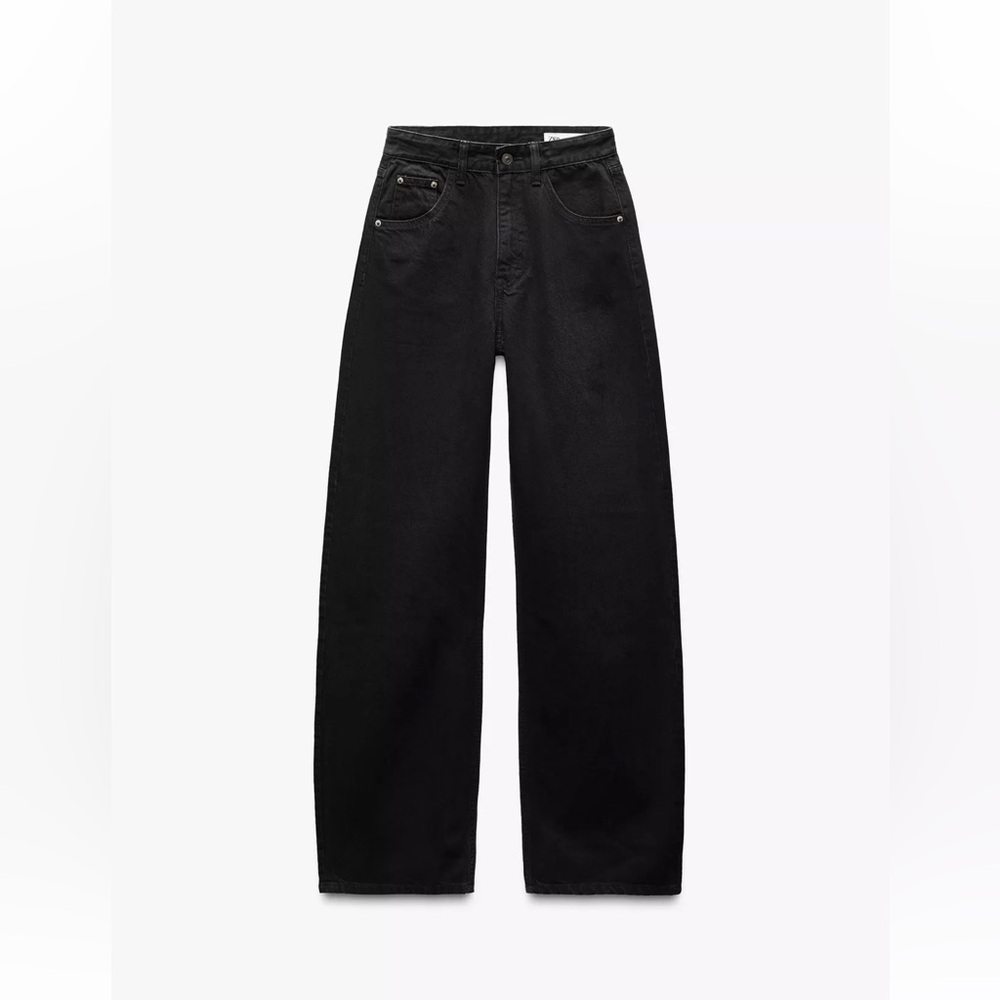 Zara Black curved high waisted Wide Leg Jeans